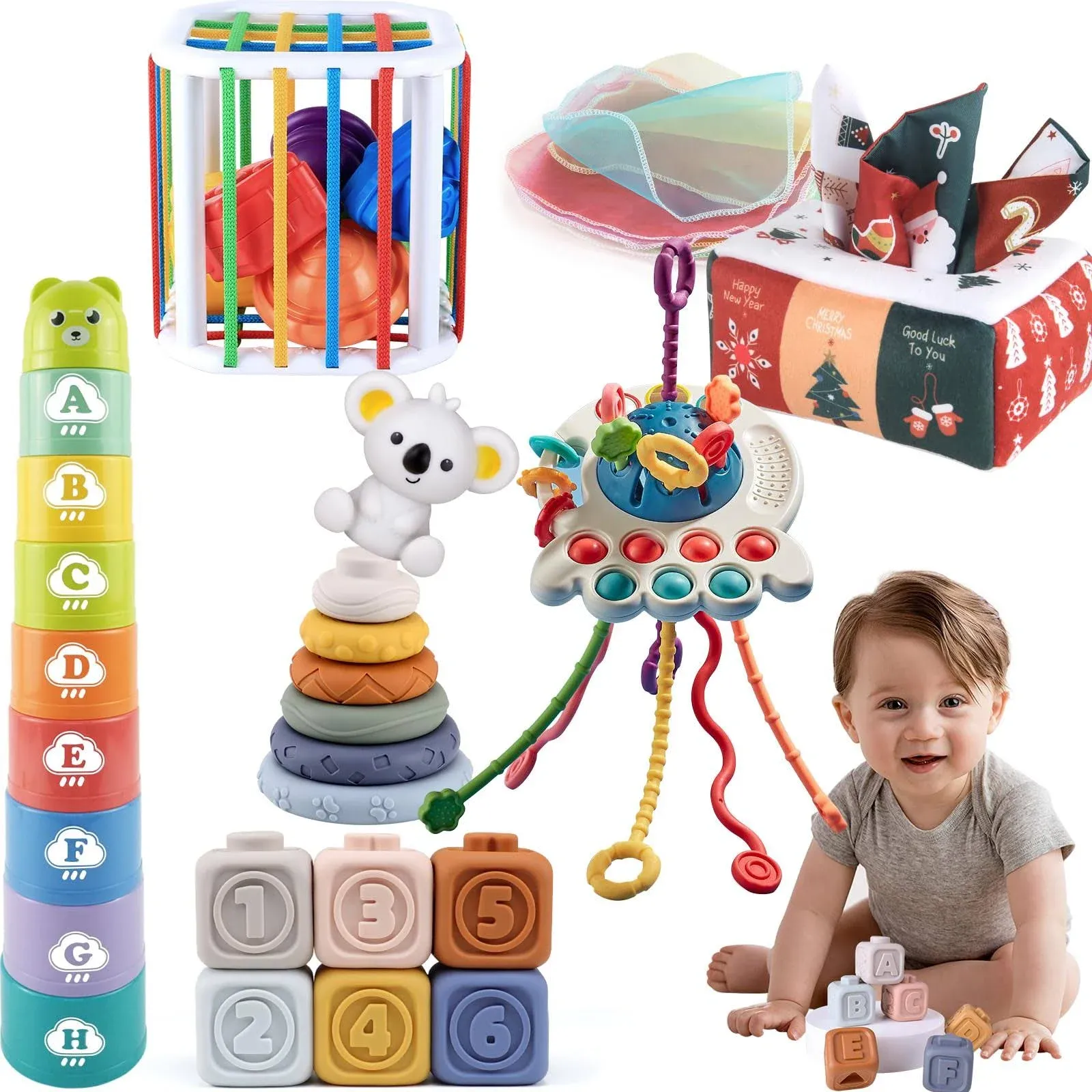 Montessori Toys for Babies 6-18 Months, 6 in 1 Baby Sensory Toys, Infant Toys Set ...