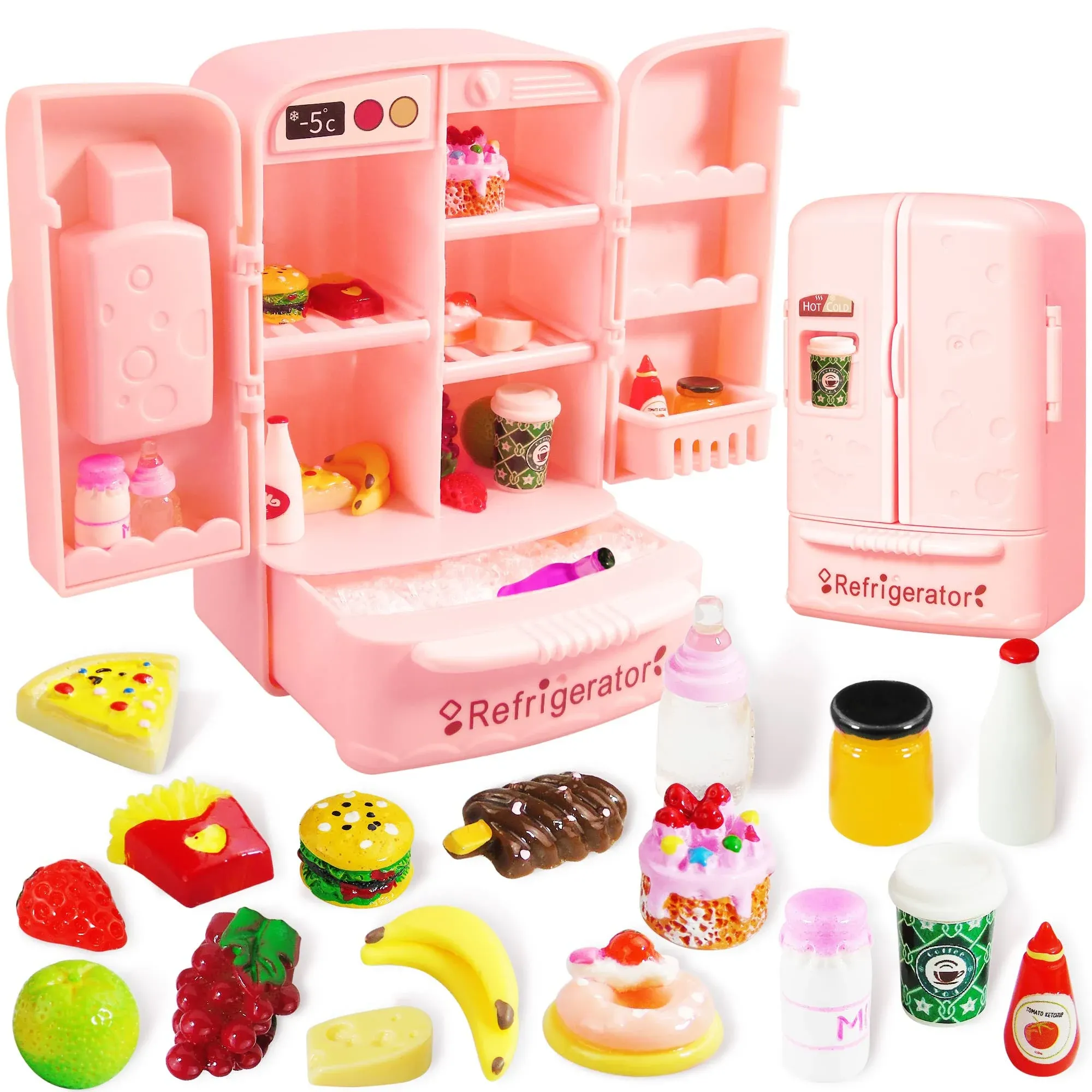 Mini Dollhouse Fridge Miniature Dollhouse Refrigerator Mini Fridge Toy with F...