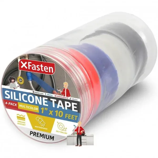 XFasten Multicolor Silicone Tape for Plumbing, 1” X 10-Feet Silicone Grip Tap...