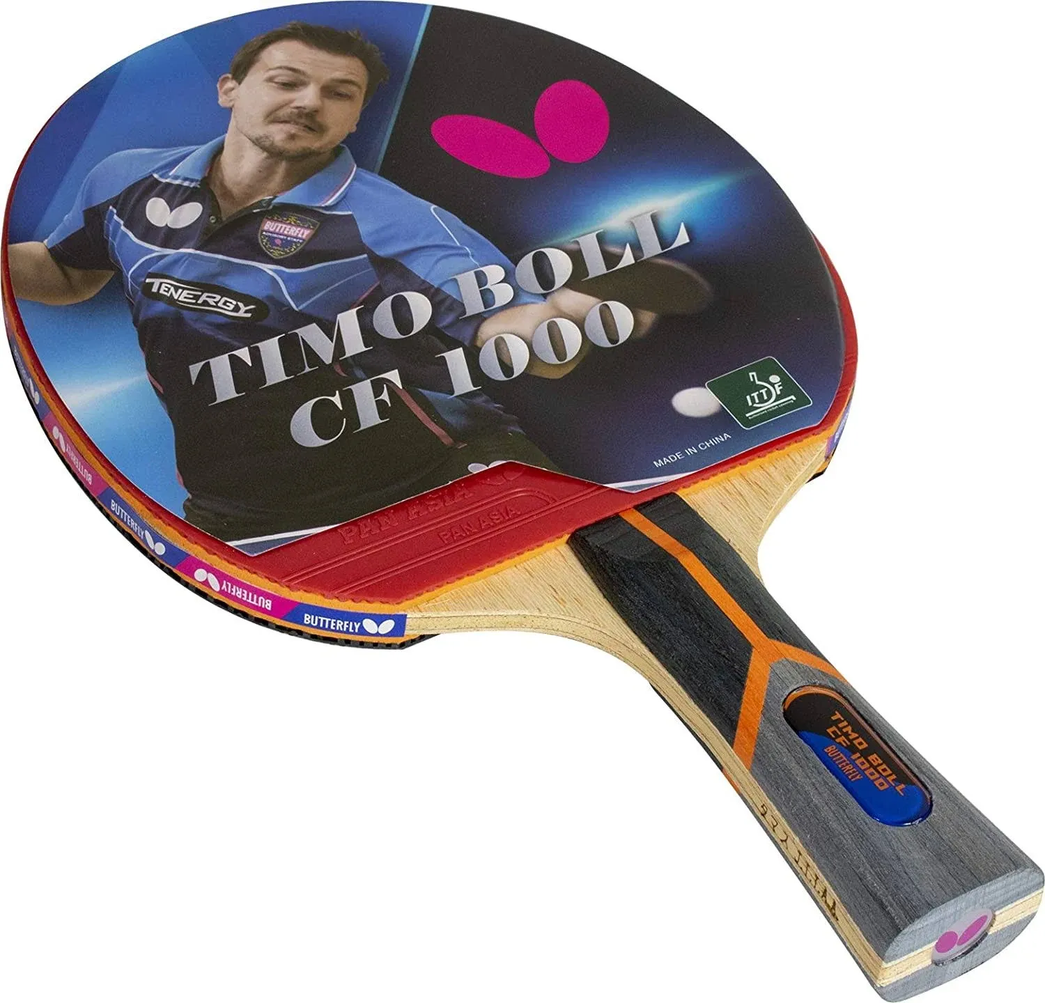 Butterfly Timo Boll Carbon Fiber Ping Pong Paddle | ITTF Approved Table Tennis Racket | Ping Pong Sponge and Rubber | Carbon Layers in Ping Pong Racket for Power | Professional Ping Pong Paddle