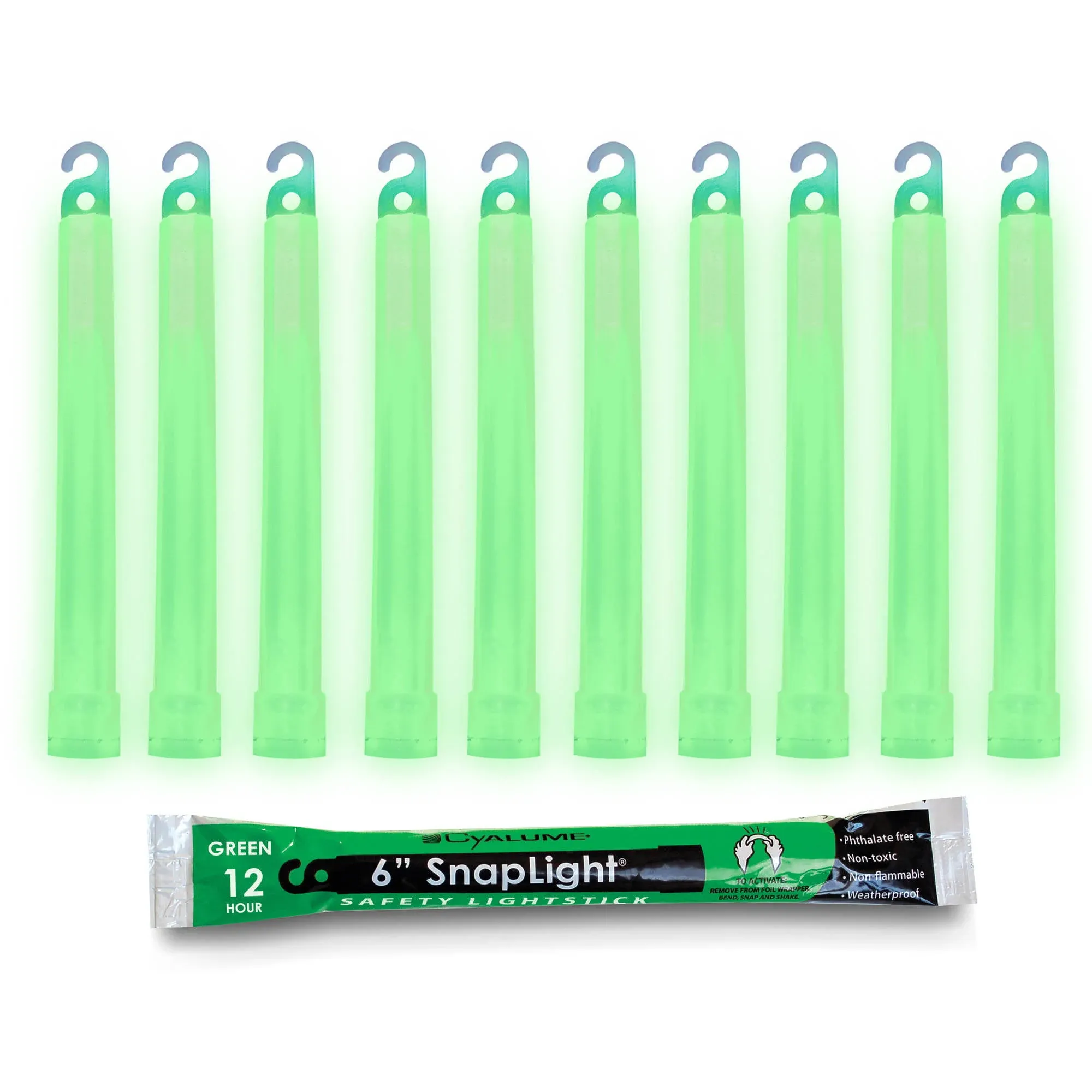 SnapLight Green Glow Sticks, Ultra Bright 12 Hour Duration, 6-Inch, Pack of 10