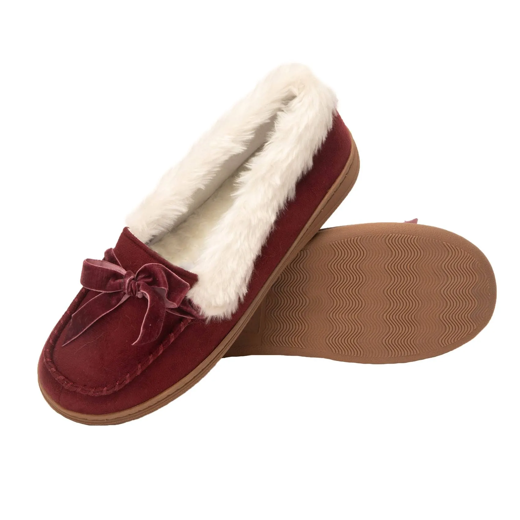 Jessica Simpson Women's Micro Suede Moccasin Slippers with Velvet Bow