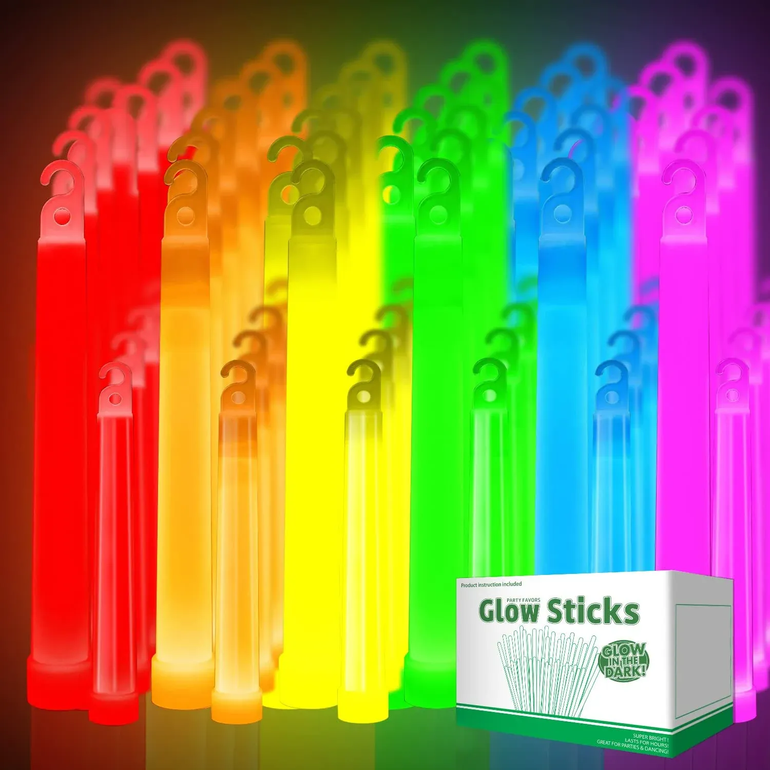 24 Ultra Bright Large Glow Sticks with 24 Black PE String, Multi Use Colourful 6 Inch Glowsticks for Parties, Camping, Emergency Glow Sticks For Blackout, Long-lasting Lighting Waterproof and