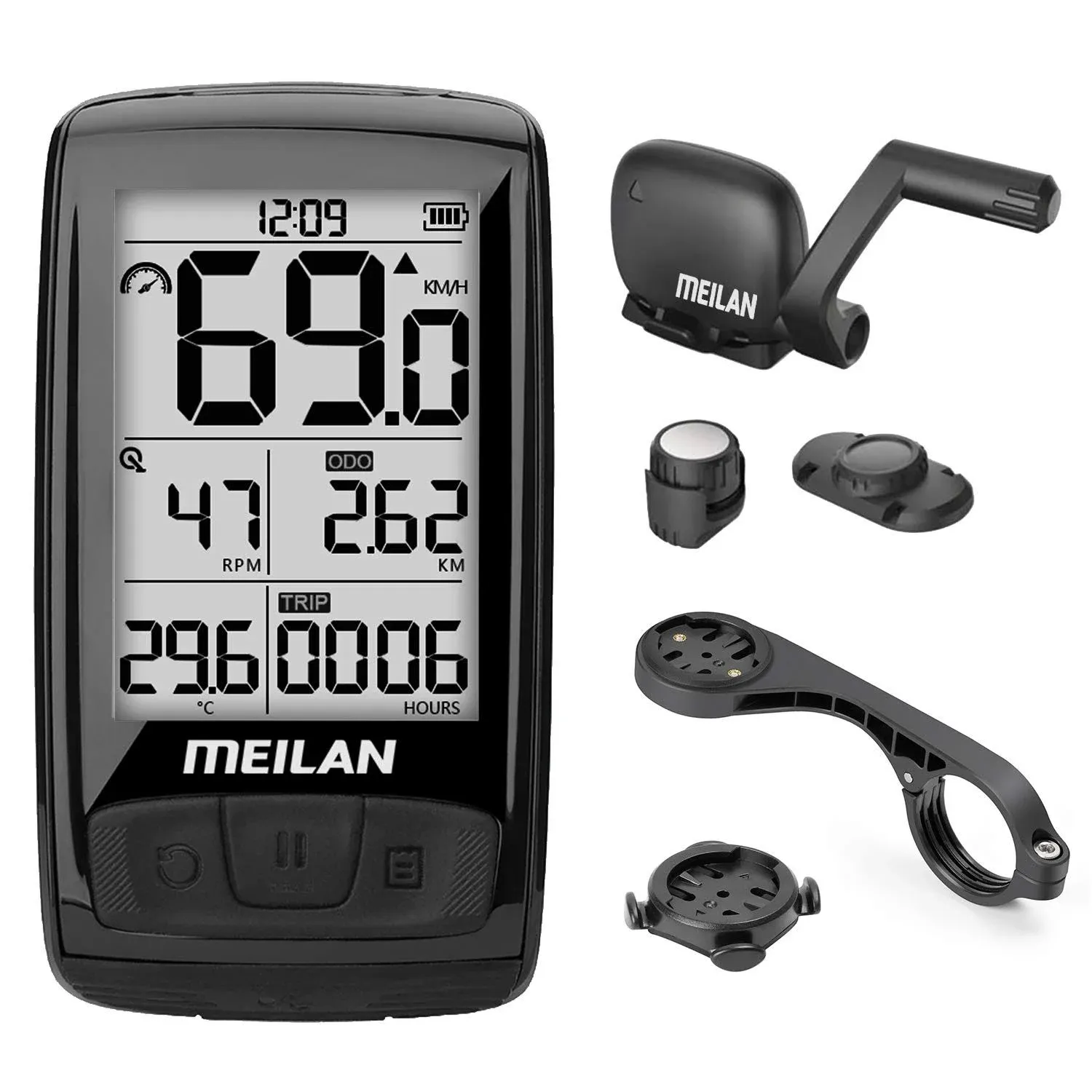 Meilan M4 Wireless Bike Computer, ANT+ BLE4.0 Bicycle Speedometer and Odometer with Cadence/Speed Sensor, Waterproof Cycling Computer with 2.5 inch