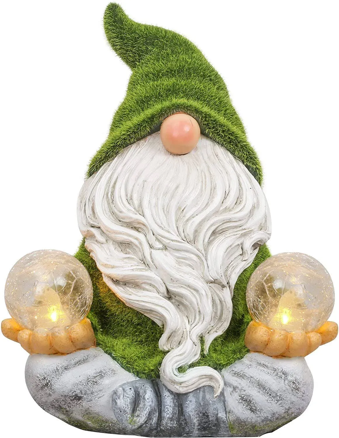 Garden Statue Flocked Gnome Garden Decorations w Solar Lights Large Ornaments 