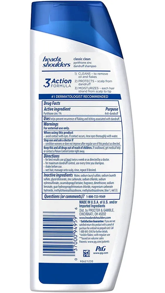 Head and Shoulders Dandruff Shampoo, Anti-Dandruff Treatment, Classic Clean for Daily Use, Paraben Free, 32.1oz, 2 PACK