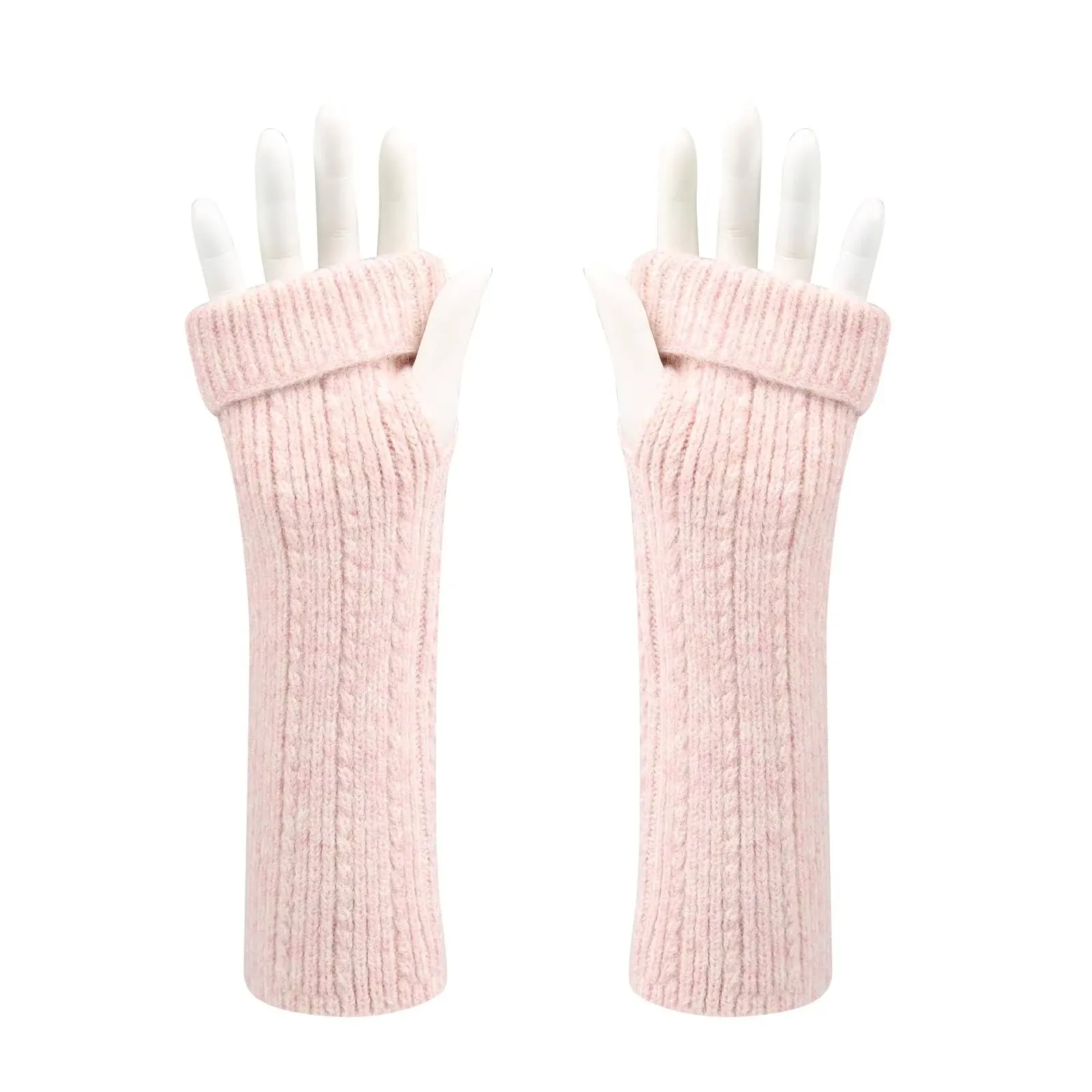 Chunky Wool Winter Warm Cozy Glove, Knitted Arm Warmers, Long Pink Glove