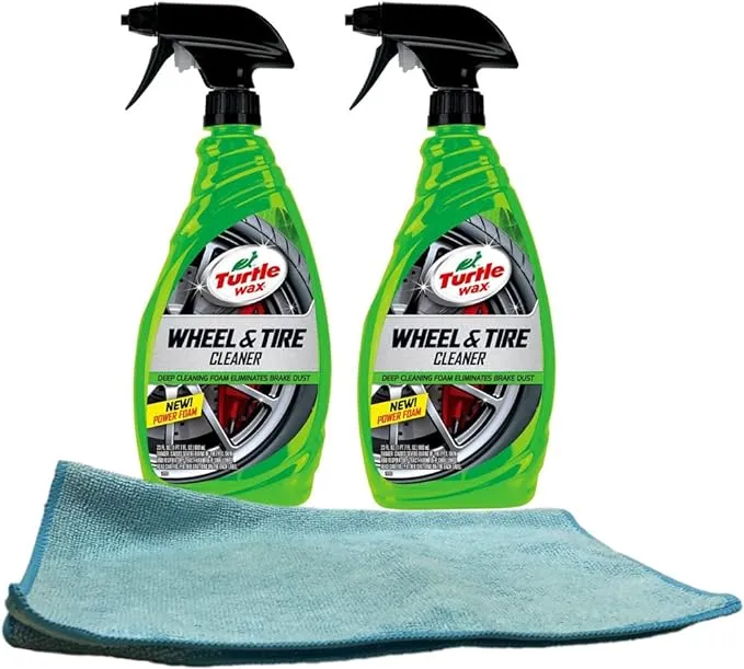 Turtle Wax Heavy Duty All Wheel & Tire Cleaner (23 oz) Bundle with Microfiber Cloth (3 Items)