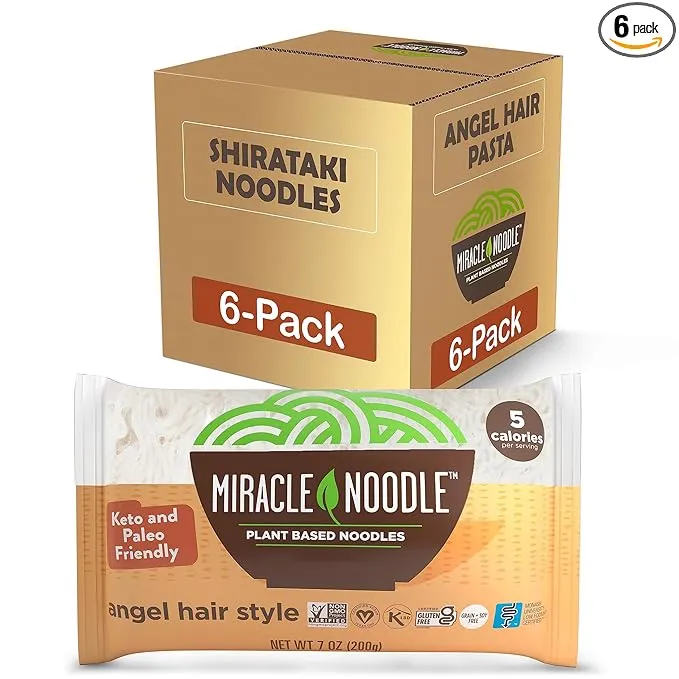 Miracle Noodle Angel Hair Pasta - Plant Based Shirataki Noodles, Konjac Noodles, Vegan, Gluten-Free, Low Carb Pasta, Paleo, Low Calorie Noodles, Soy Free, Non-GMO, Keto Pasta Noodles - 7 Oz, 10-Pack