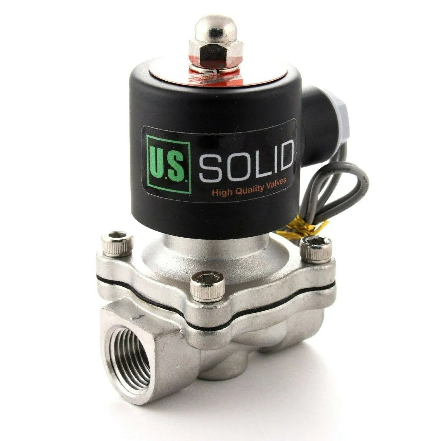 U.S. Solid 1/2" Stainless Steel Electric Solenoid Valve 24V DC N.C. Viton Water Air Fuel