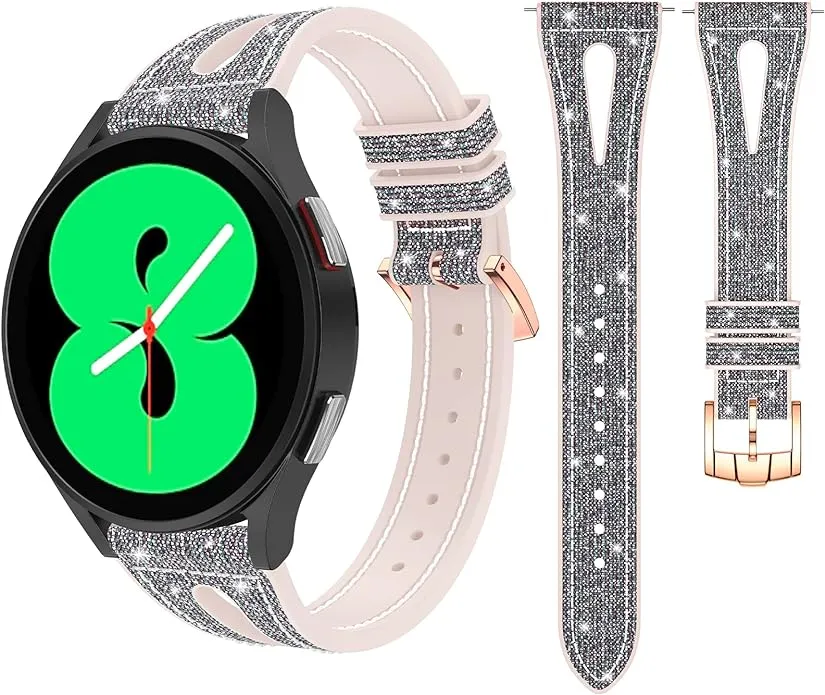 Goton Bling Silicone Band Designed for Samsung Galaxy Watch Watch 7/6/5/4 FE 40/44mm, 6 Classic 47/43mm, 5 Pro 45mm, 4 Classic 46/42mm, 3 41mm, Active 1&2, 20mm Women Glitter Strap Accessories