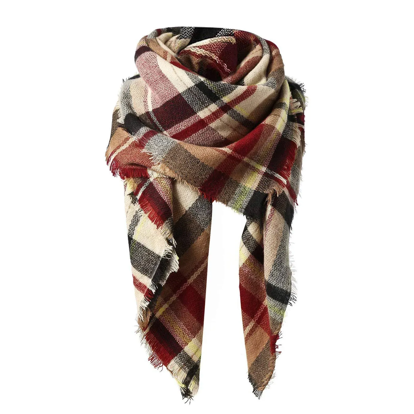 American Trends Women's Fall Winter Scarf, Classic Tassel Plaid, Warm Soft Chunky Blanket Wrap Shawl Scarves, Large, Pink