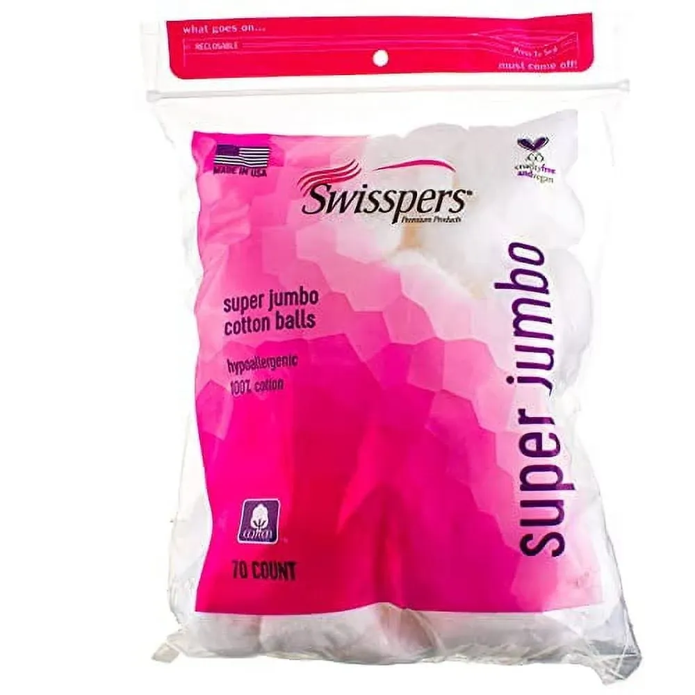 Swisspers Cotton Balls Jumbo Plus Size 70 Count (Pack of 3)