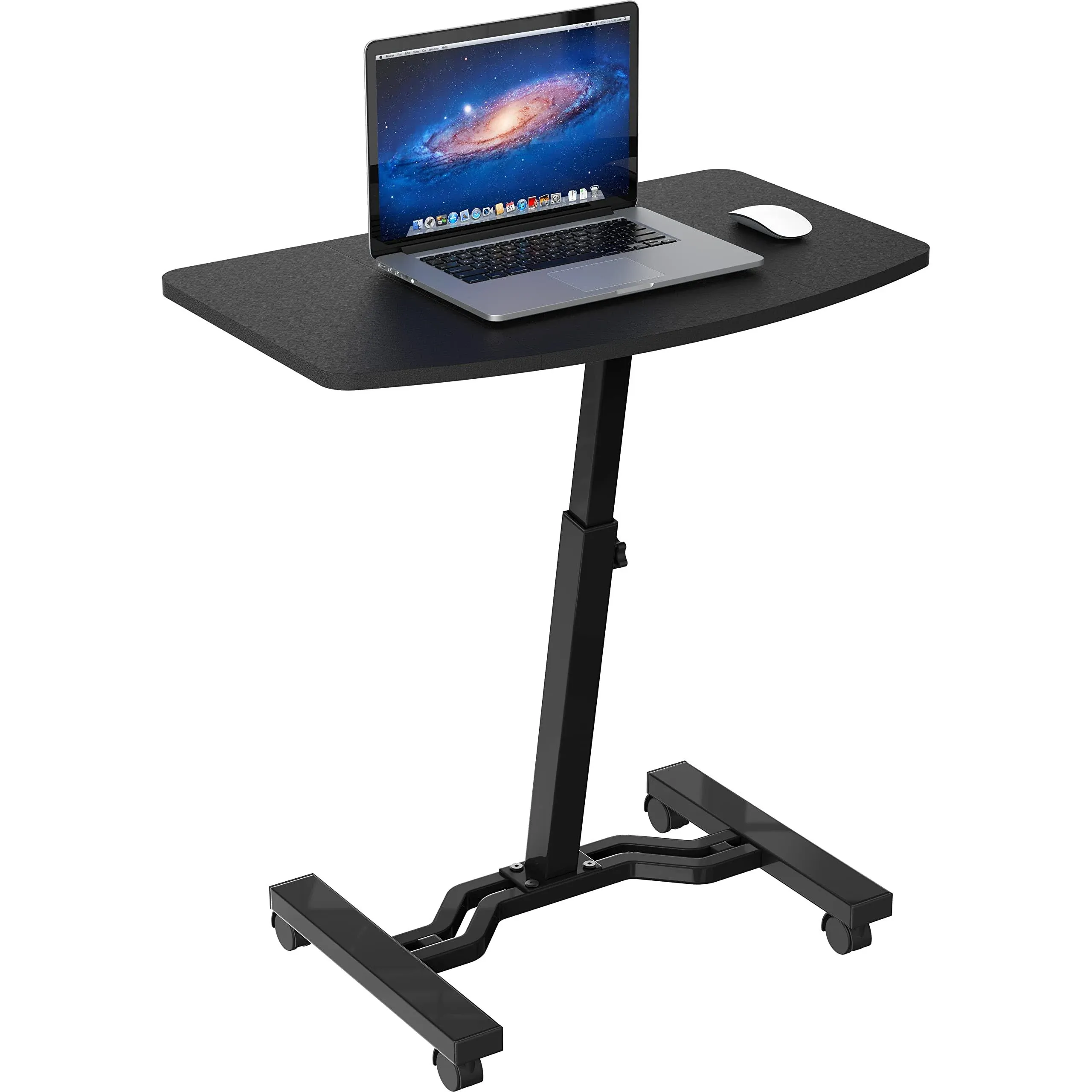 SHW Height Adjustable Mobile Laptop Stand Desk Rolling Cart, Height Black