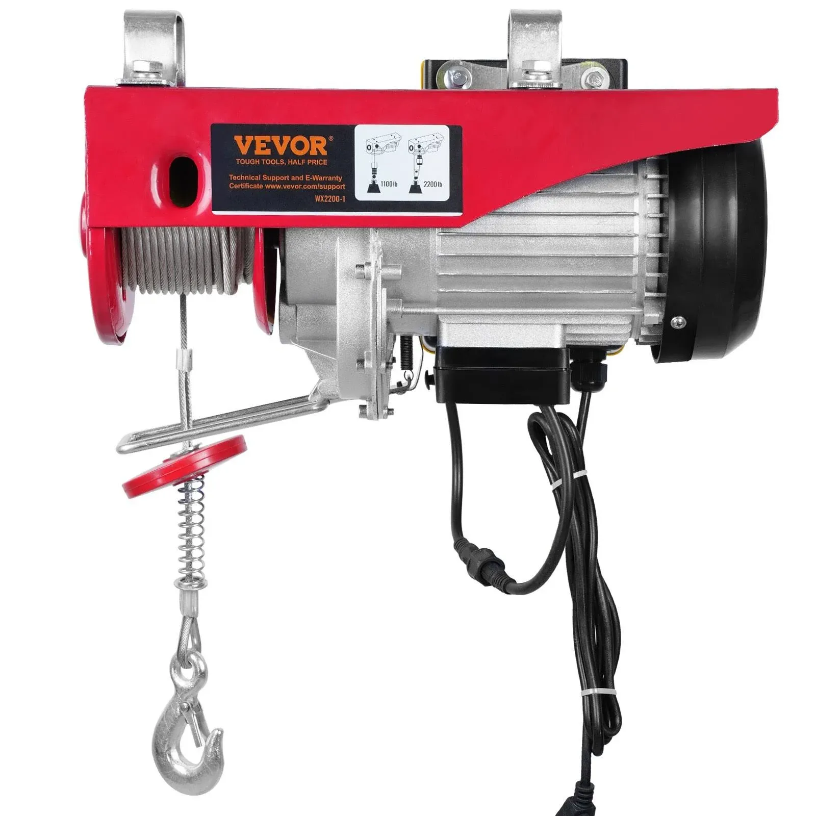 VEVOR Electric Hoist, 2200 lbs Lifting Capacity, 1600W 110V Electric Steel Wire ...