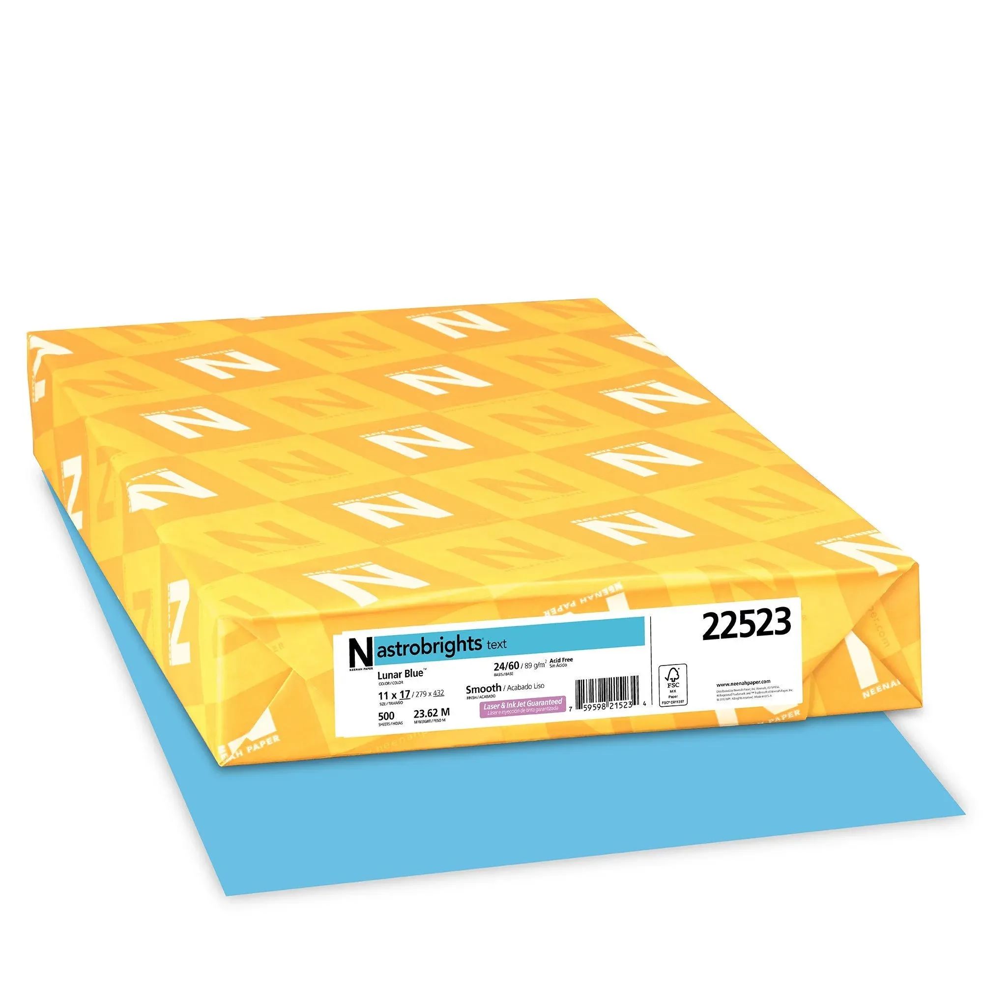 Astrobrights 11" x 17", Colored Paper, 24 lbs., Lunar Blue, 500 Sheets/Ream (22523)