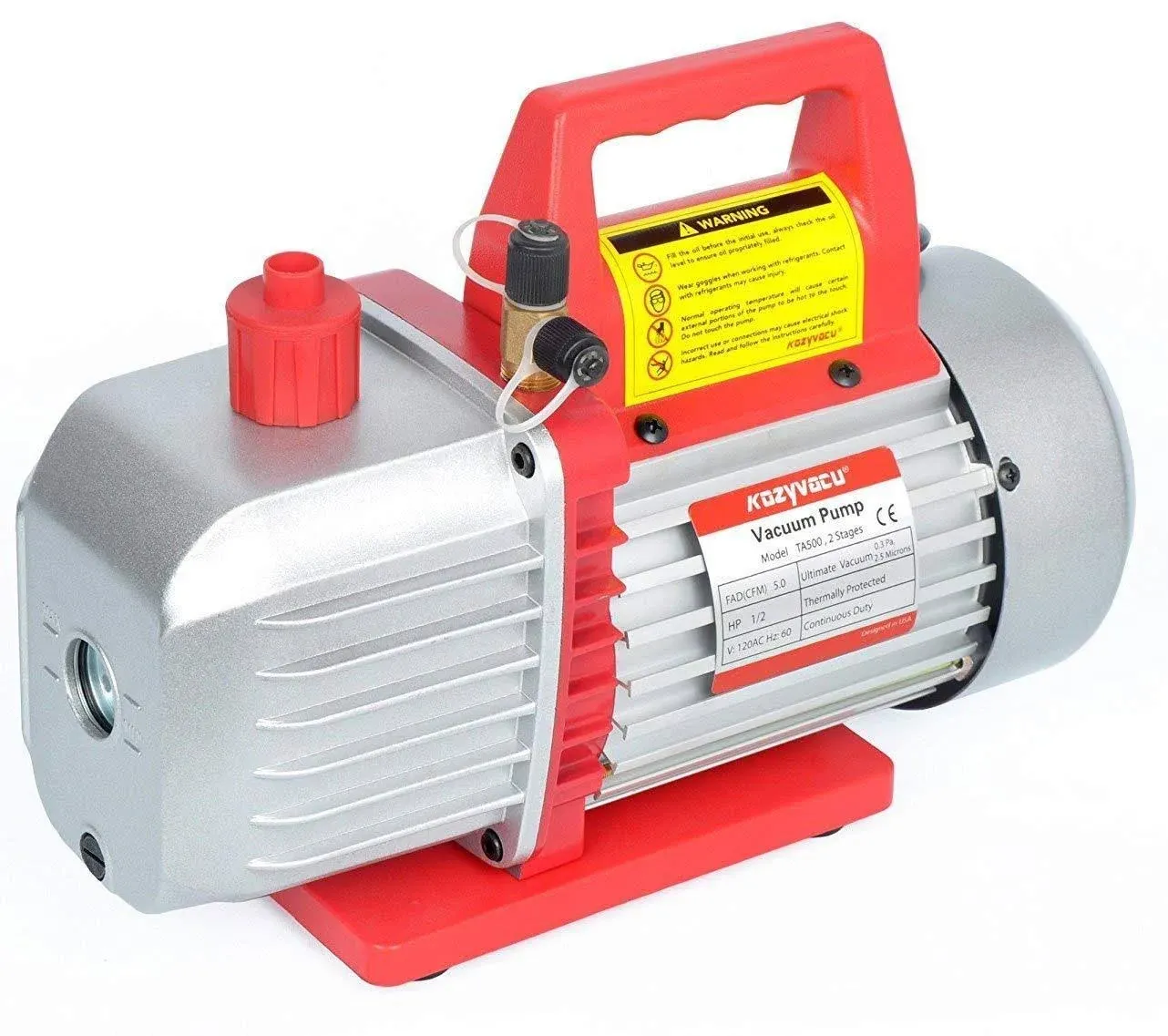 Kozyvacu 5cfm 2-Stage Rotary Vane Vacuum Pump (5.0CFM, 40Micron, 1/2HP) for HVAC