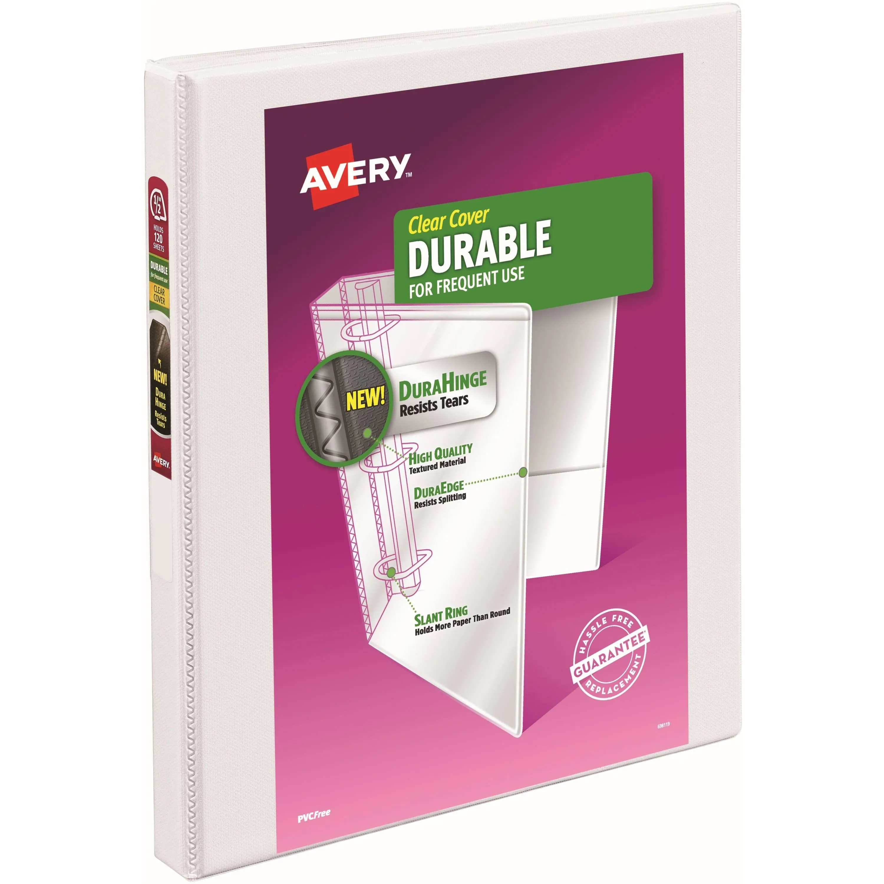 Avery Durable View Binder with Slant Rings, White, 1/2'