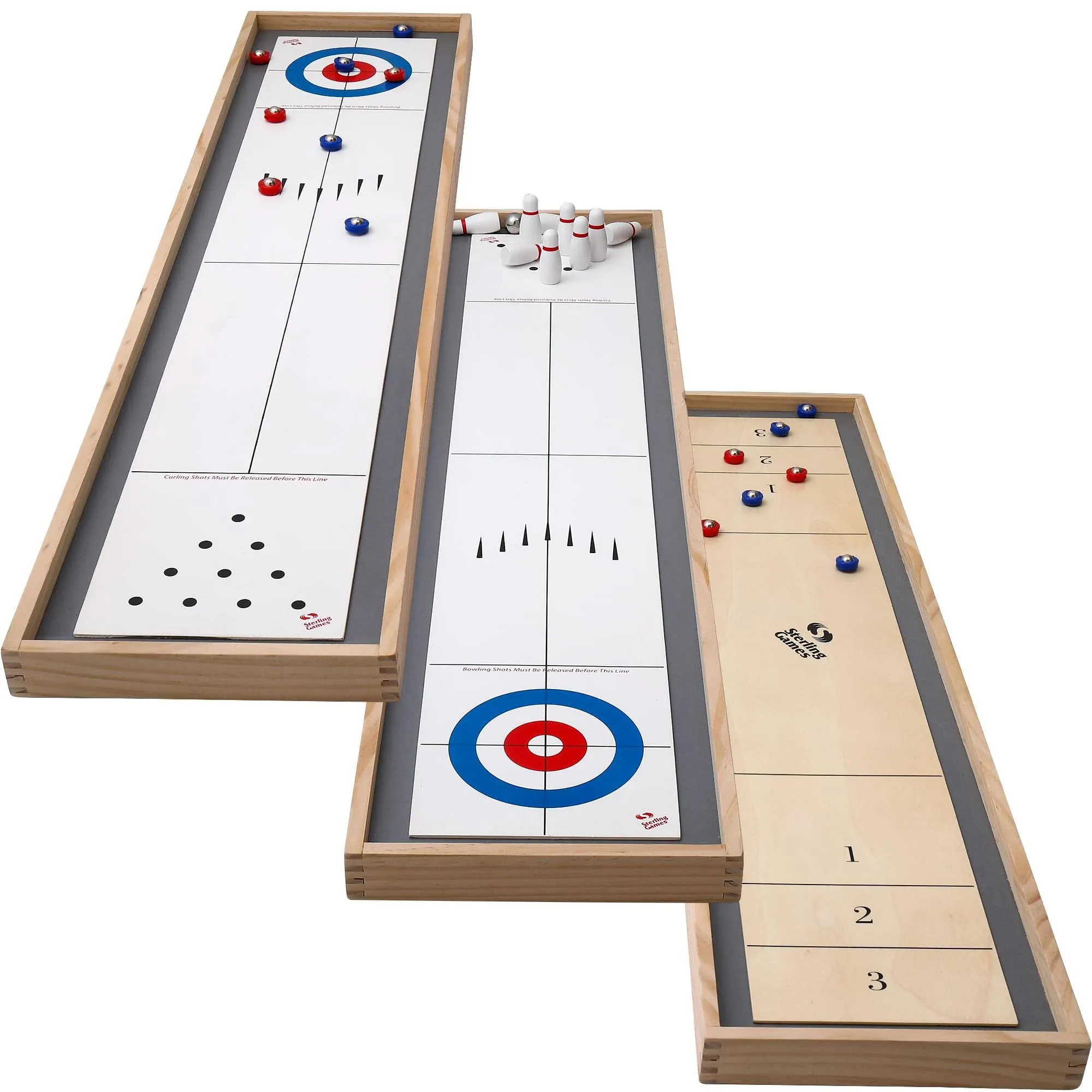 Games Tabletop Shuffleboard, Bowling and Curling 3 in 1 Combo Game Set, Two S...