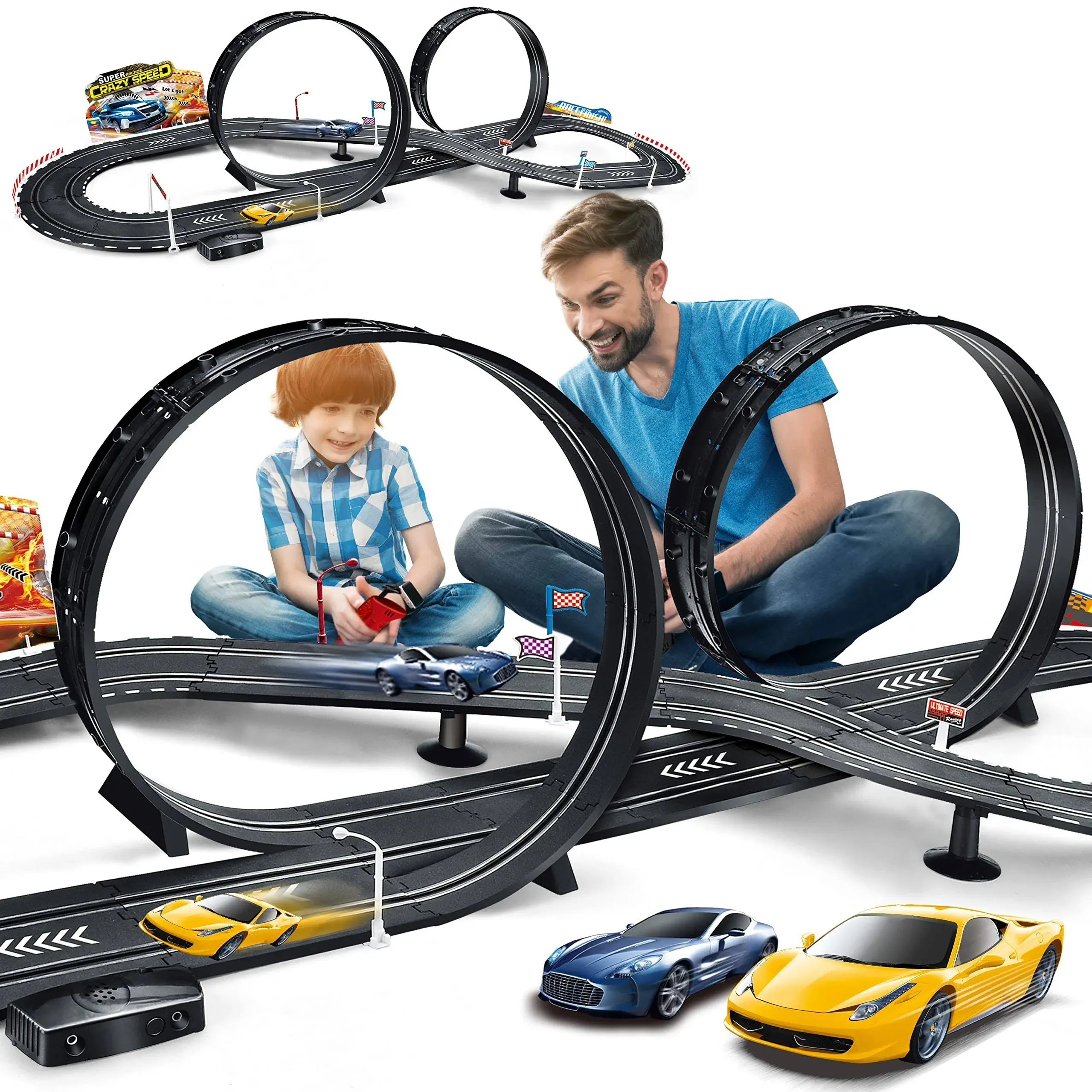 Rcovasc Kids Toy-Electric Powered Slot Car Race Track Set Boys Toys for 6 7 8-12 ...