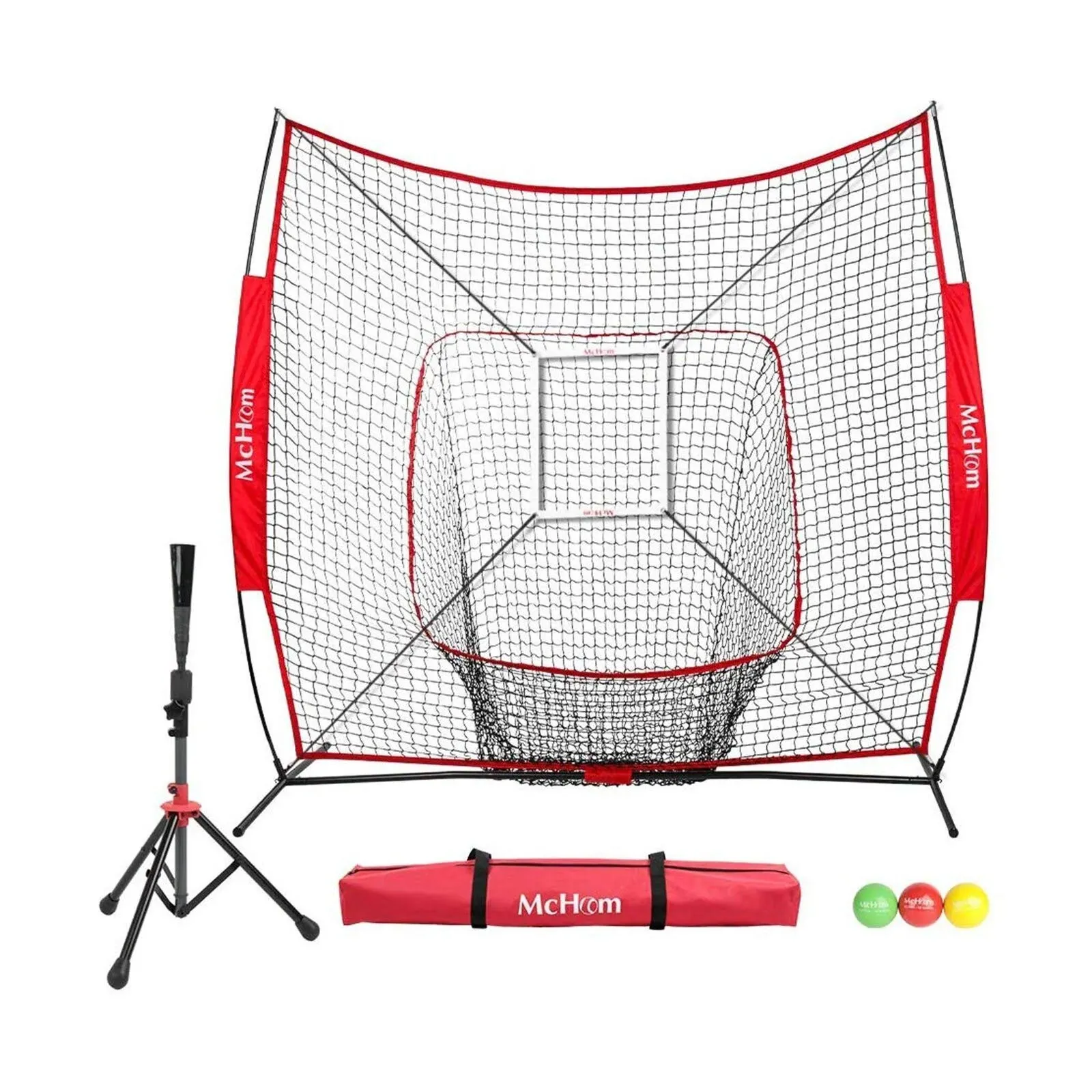 McHom 7' x 7' Baseball & Softball Practice Net Set with Travel Tee, 3 Weighted ...