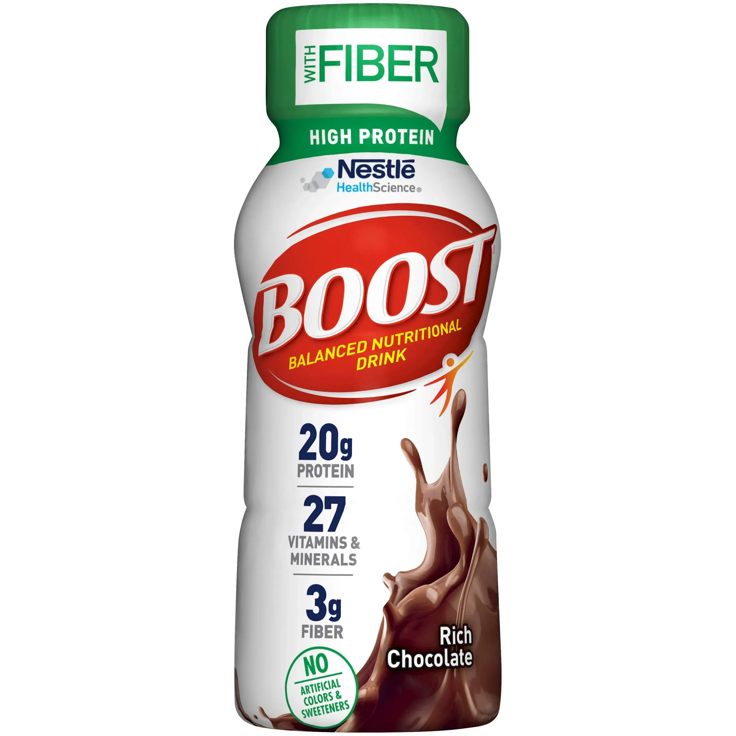 Boost High Protein with Fiber Complete Nutritional Drink, Rich Chocolate, 8 fl oz Bottle, 24 Pack