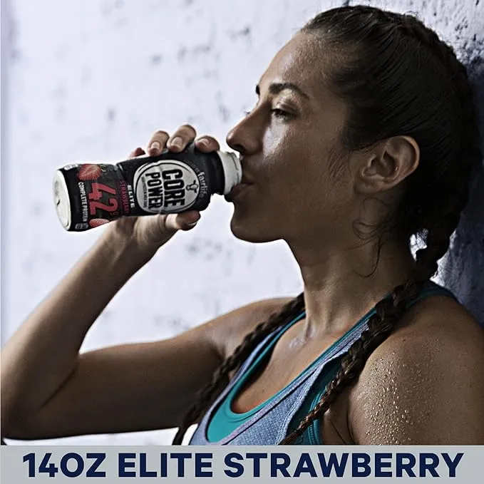 Core Power Elite High Protein Shake 42G, Strawberry, Ready to Drink for Workout Recovery, 14 fl oz Bottles 12 Pack