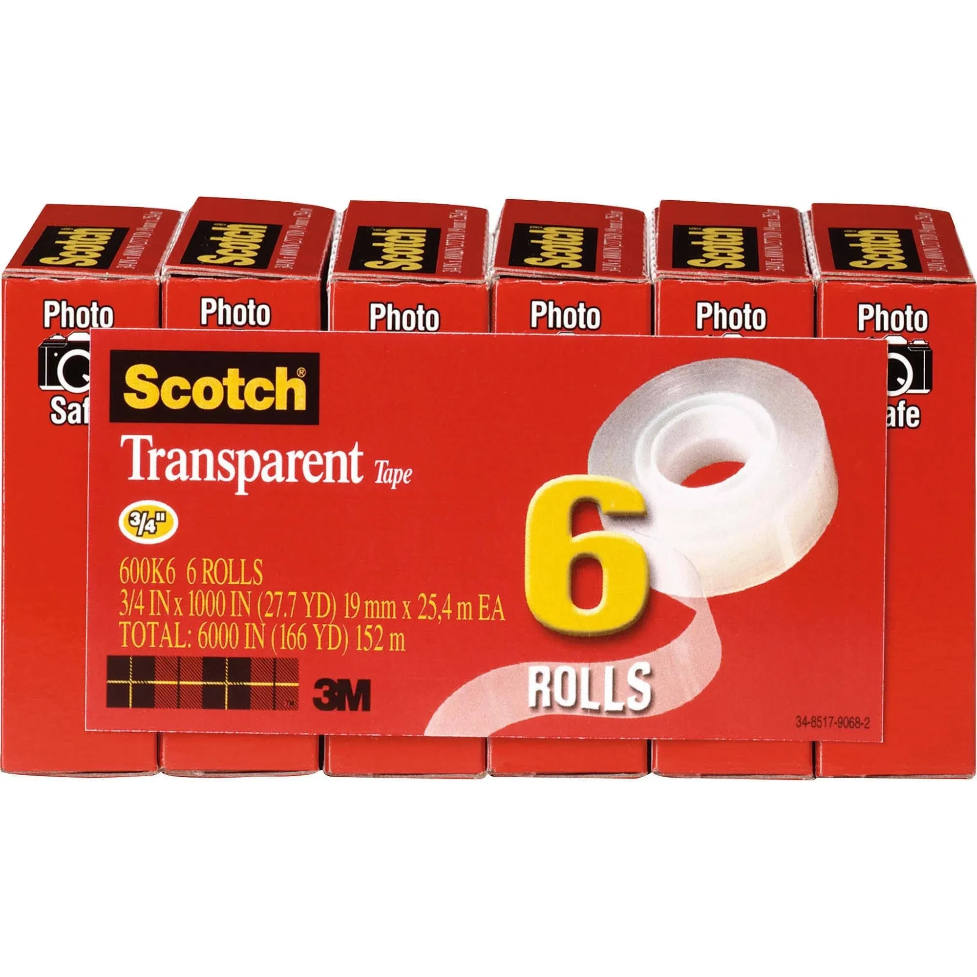 Scotch® Transparent Tape, 3/4" x 1000"