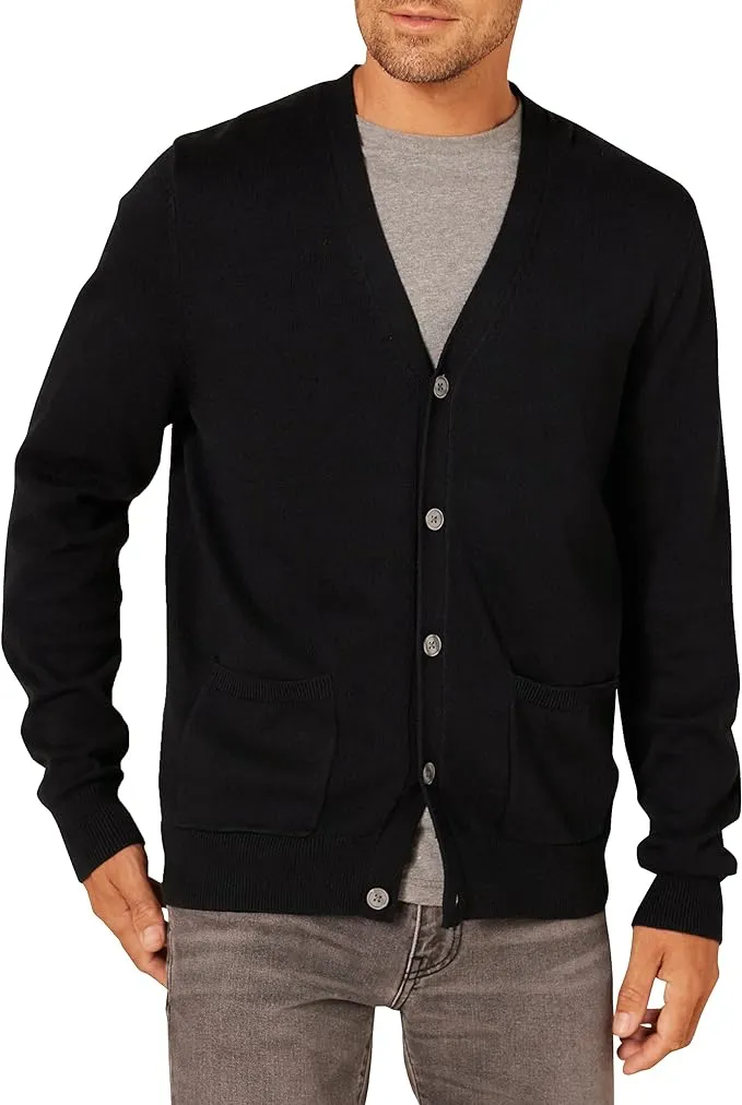 Amazon Essentials Essentials Mens Cotton Cardigan Sweater Black Large