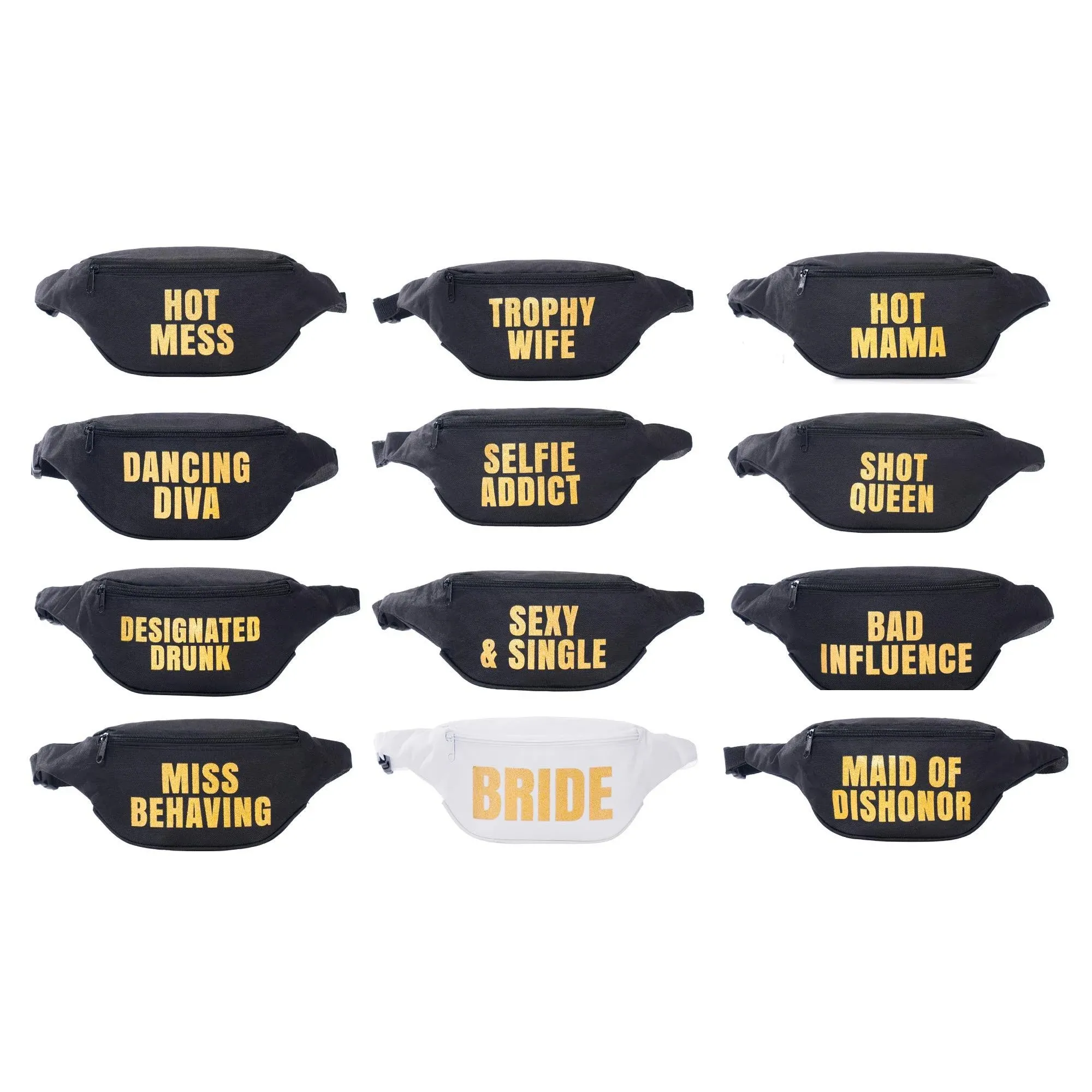 Bachelorette Fanny Pack Set (12 pack) Includes Bride Fanny Pack I Fanny Packs for Bachelorette Party Favors I Bride Tribe Funny Fanny Packs