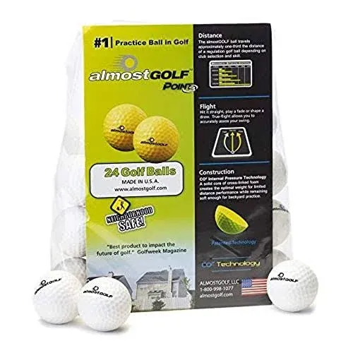 AG AlmostGolf Balls - Limited Flight Practice Golf - (24 Pack) - White 