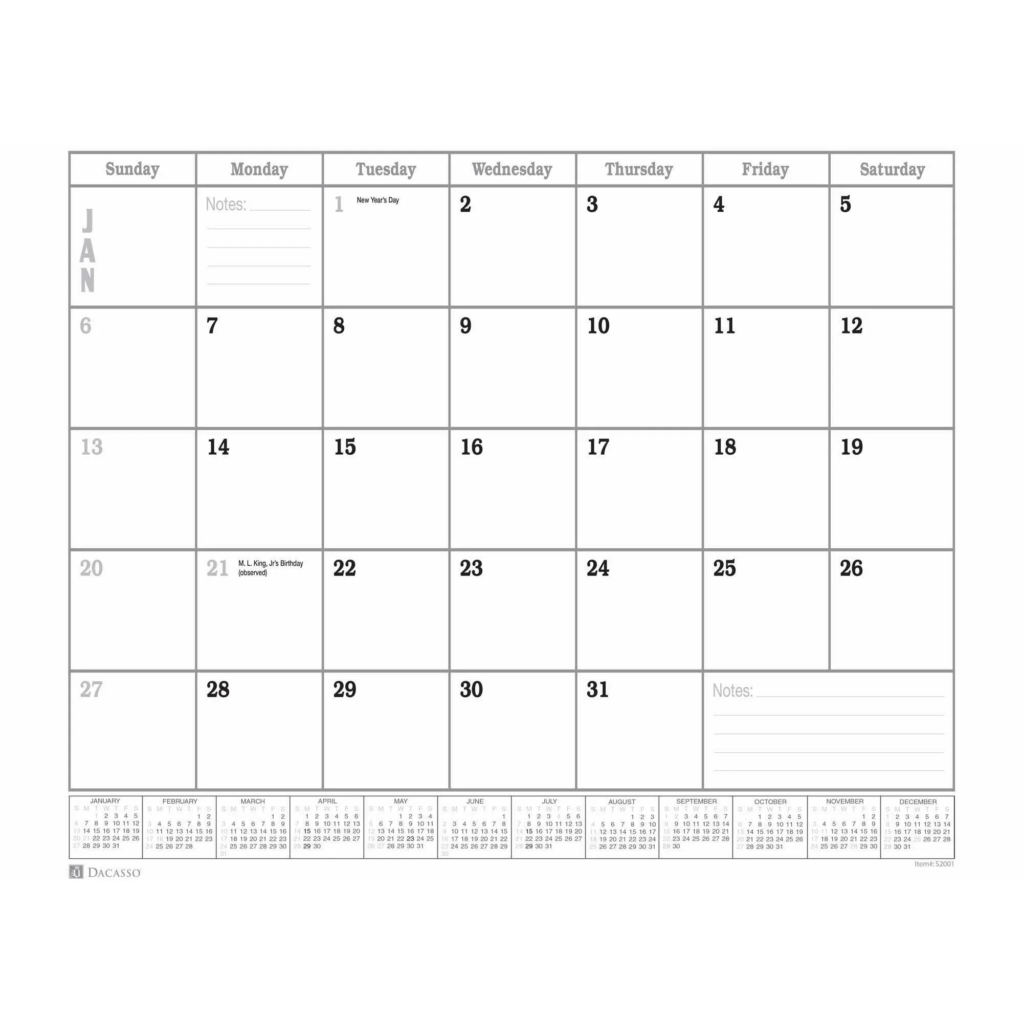 Dacasso Desk Pad Monthly Calendar Insert Pack 24.5 x 16