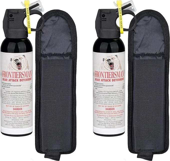 SABRE Frontiersman 7.9 oz. Bear Spray, Maximum Strength 2.0% Major Capsaicinoids, Powerful 30 ft. Range Bear Deterrent, Outdoor Camping & Hiking Protection, Quick Draw Holster & Multipack Options