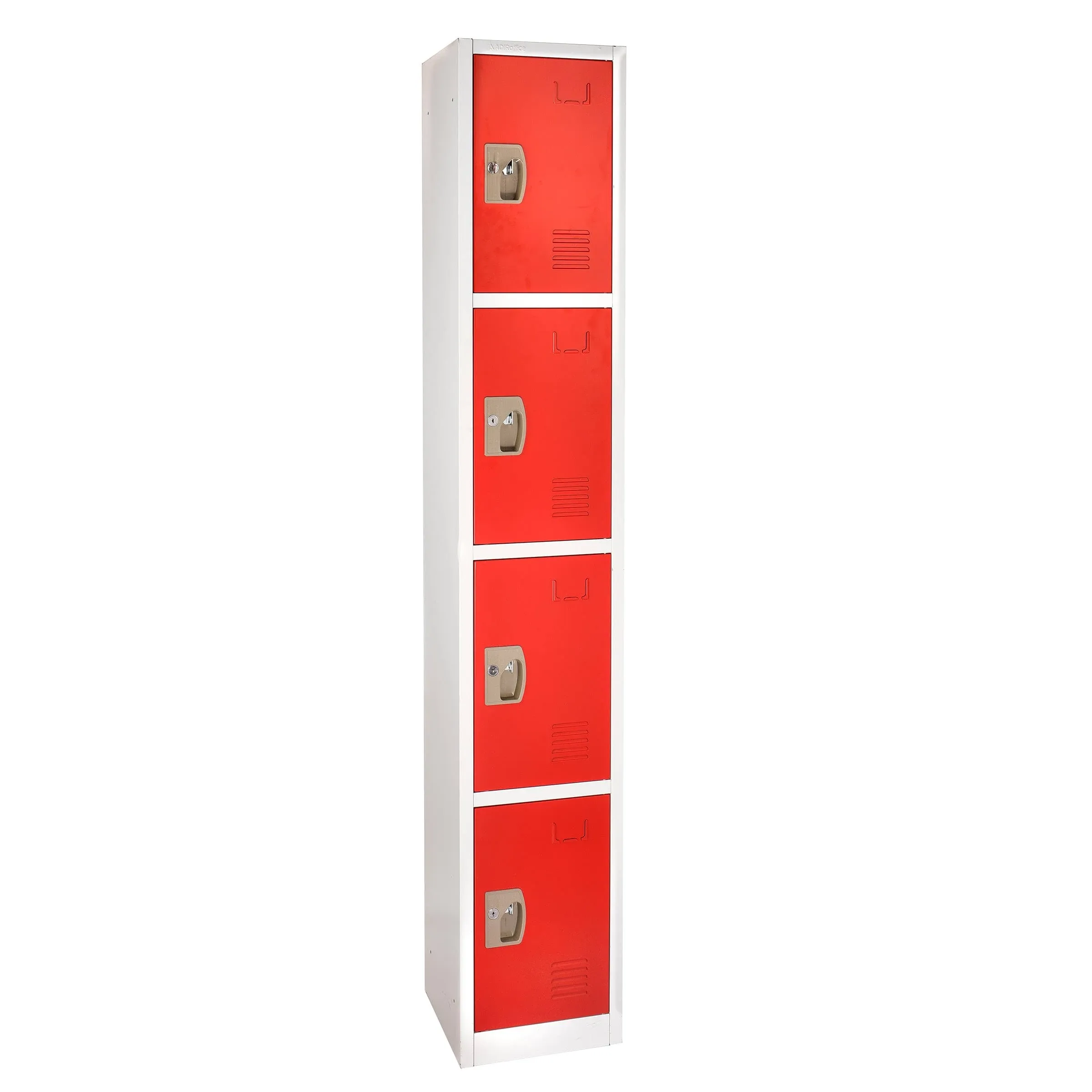 AdirOffice Large School Locker with 4 Doors 4 Hooks Storage Locker - Metal Storage Locker Cabinet Ideal for School, Garage, Office Lockers - (4 Door, Red)