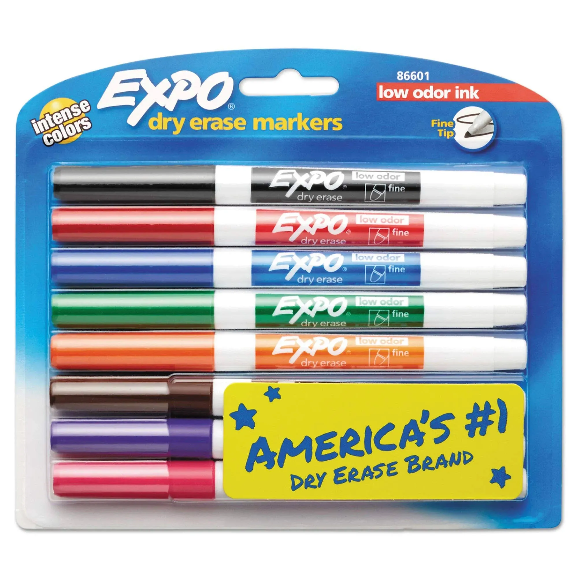 EXPO® Low-Odor Dry-Erase Markers, Fine Point, Assorted Colors, Pack Of 8