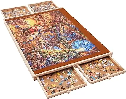 YISHAN Wooden Jigsaw Puzzle Board Table for 1000 Pieces with Drawers and Cover, Adjustable Puzzle Easel, Portable Tilting Puzzle Plateau for Adults and Children