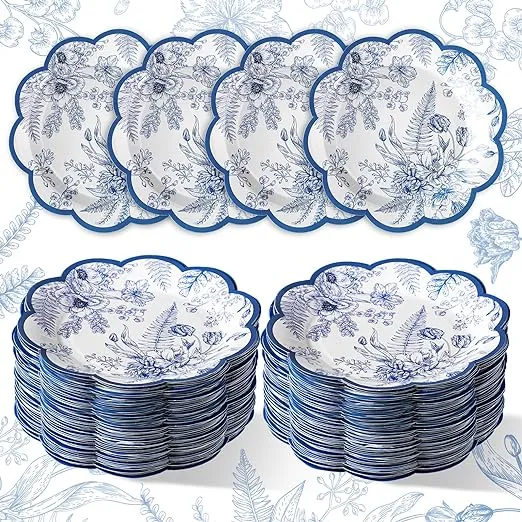 Blue Flower Dessert Paper Plates