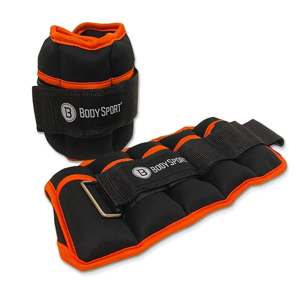 Body Sport Adjustable Ankle Weights, 1 lb.–5 lb, Black/Orange – Customizable ...