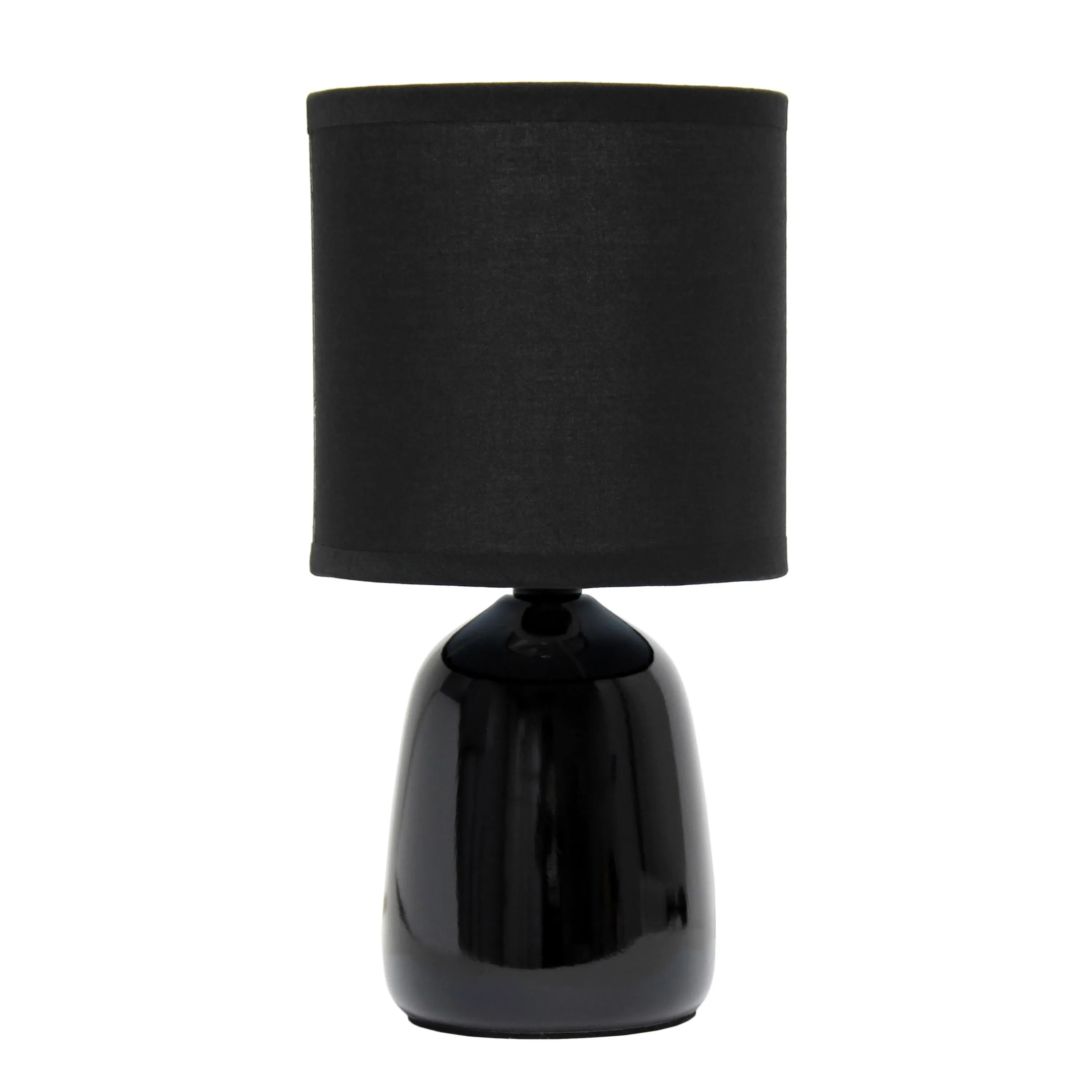 Simple Designs 10.04 in. Tall Traditional Ceramic Thimble Base Bedside Table Desk Lamp with Matching Fabric Shade, Navy