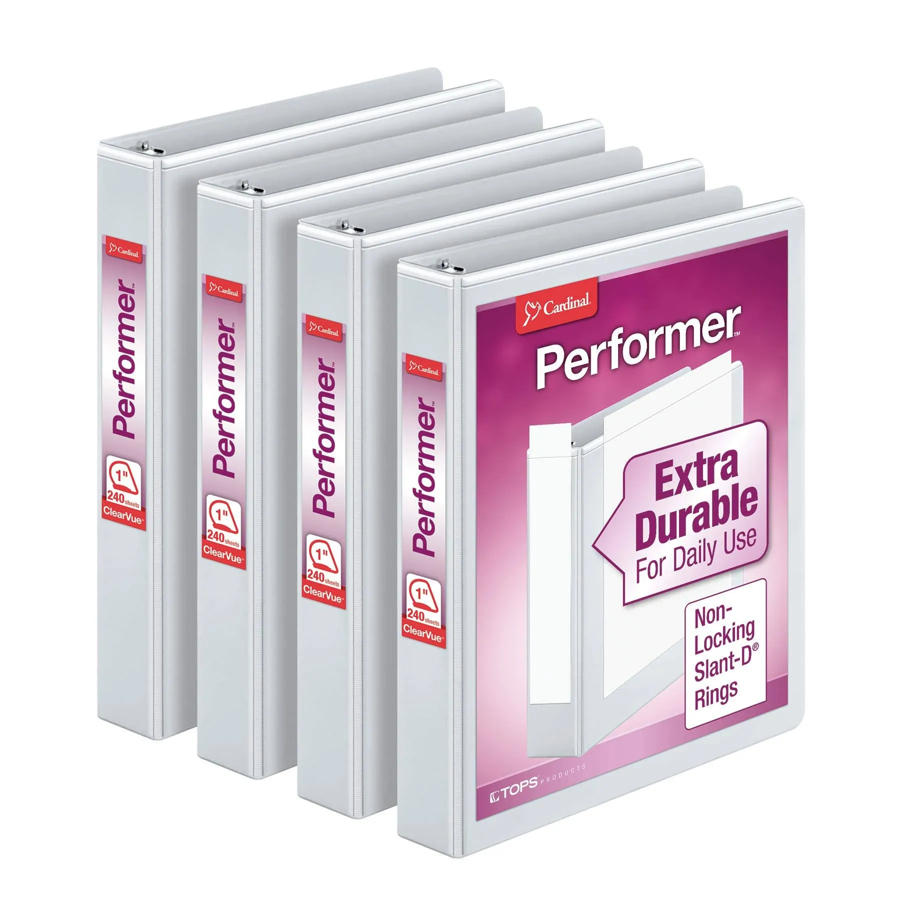 Cardinal Performer 3-Ring Binders, 1", Non-Locking Slant-D Rings, 240-Sheet ...