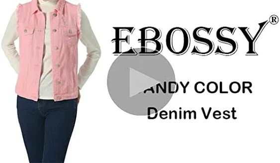 ebossy Women's Candy Color Slim Fit Sleeveless Distressed Denim Jean Vest Jacket