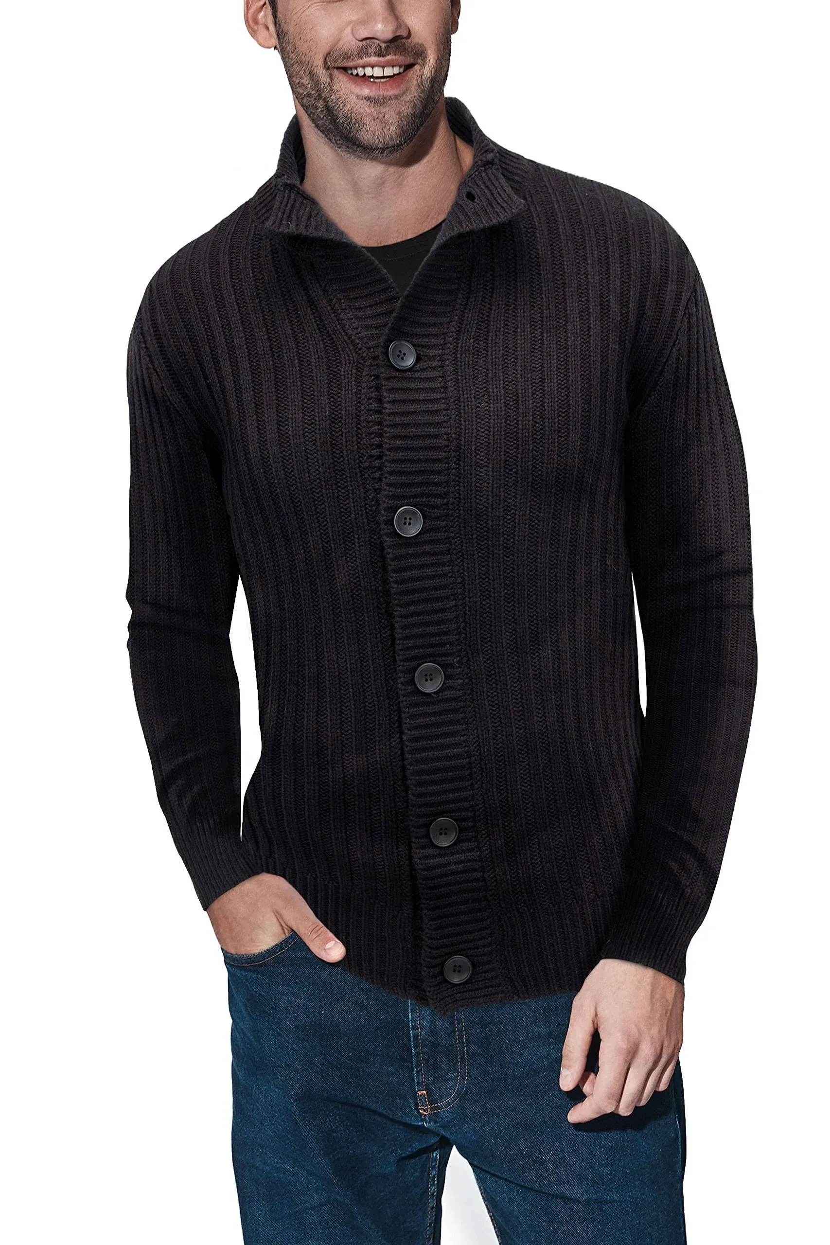 x Ray Men's Stand Collar Cardigan in Black Size Medium