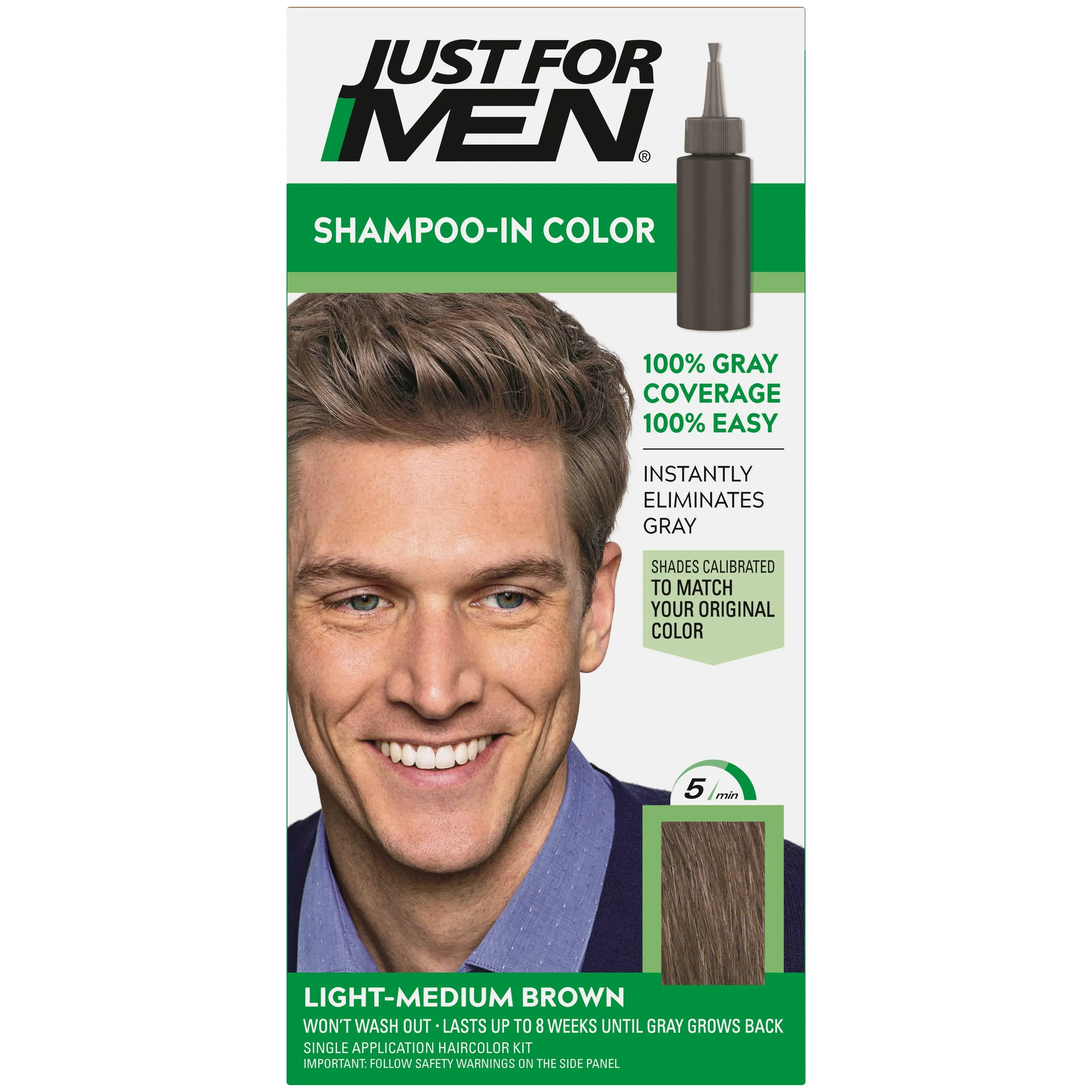 Just for Men Shampoo-ln Color Hair Color H-30 Light Medium Brown 5 Minute 4940