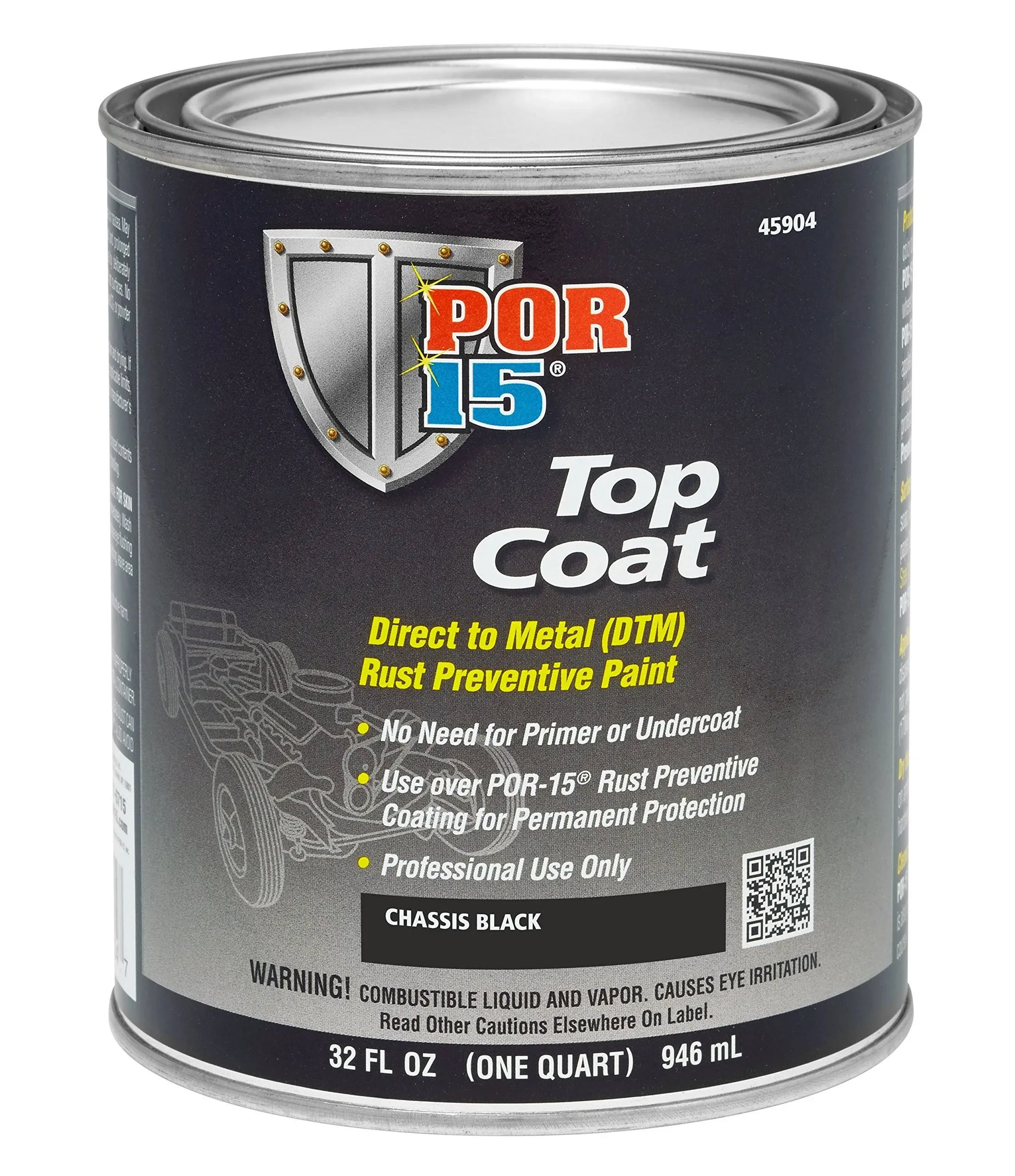 POR-15 Top Coat Paint, Direct to Metal Paint, Long-term Sheen and Color Retention, 1 Quarts, Chassis Black