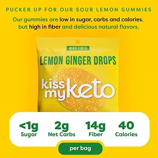 Kiss My Keto Gummies Candy Low Carb Candy Lemon Ginger Drops Keto Snack Pack Healthy Candy Gummys Vegan Candy