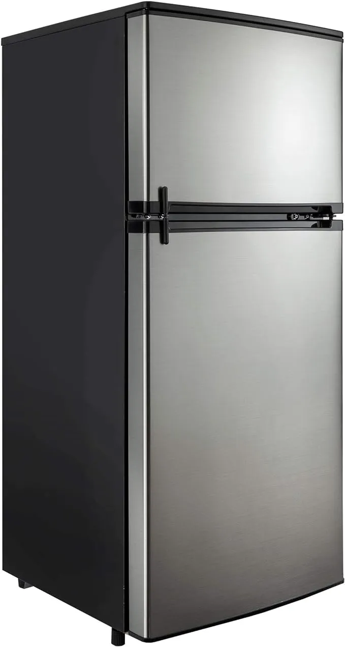 RecPro RV Refrigerator Stainless Steel | 4.4 Cubic Feet | 12V | 2 Door Fridge