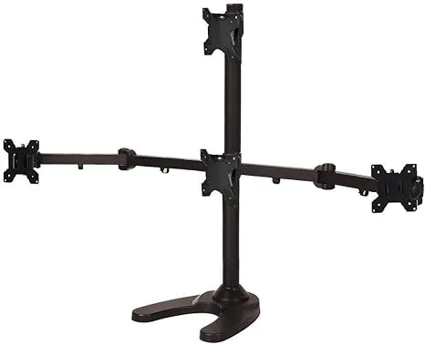 EZM Articulating Heavy-Duty Pyramid 1 Over 3 Quad Monitor Mount Stand Free Standing with Grommet Mount Option up to 24" (002-0034)