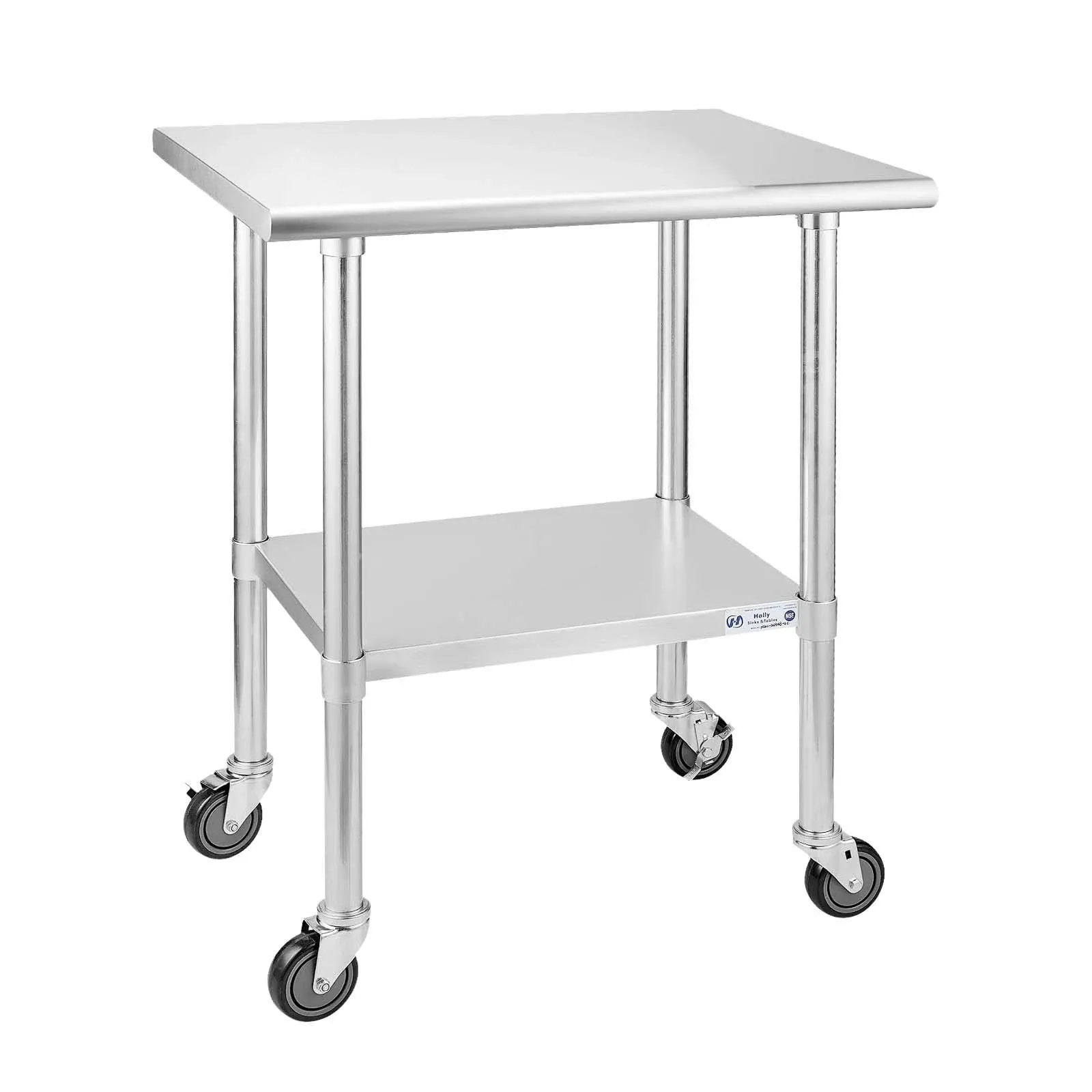 Hally Stainless Steel Table for Prep & Work 24 x 30 Inches with Caster Wheels, NSF Commercial Heavy Duty Table with Undershelf and Galvanized Legs