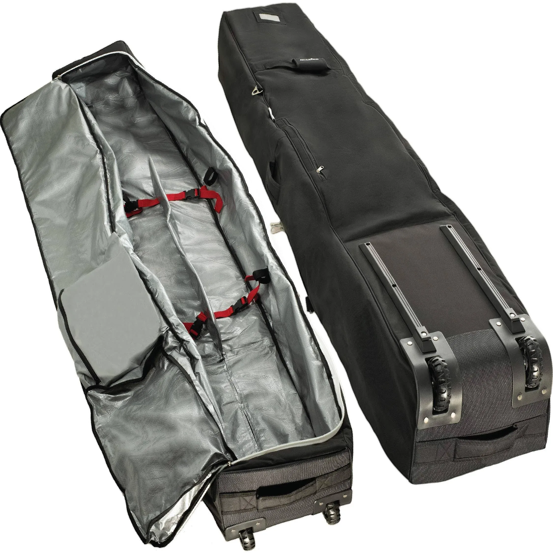  Rolling Double Ski Bag - Padded Ski Bag With Wheels for Air Travel 