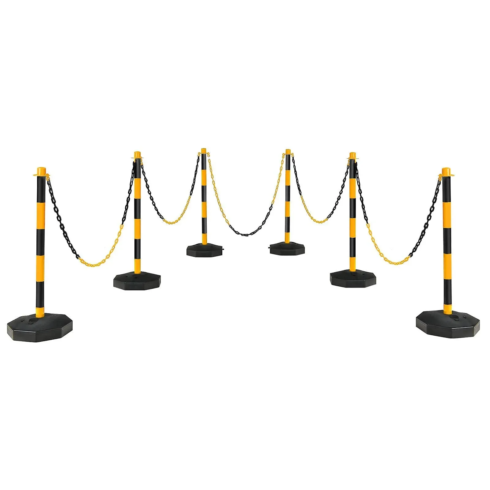 Goplus 6 Pack Delineator Post Cone, Traffic Cones Safety Barrier with Octagonal Fillable Base & 5FT Link Chains (6PCS, Black+Yellow)